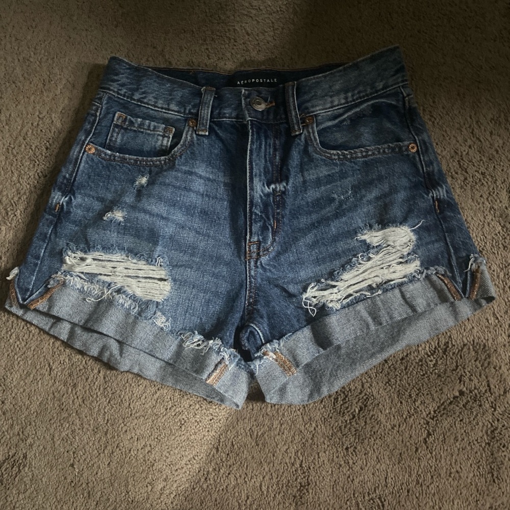 Aeropostale Blue Jean Shorts Distressed High-Waisted